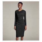 MM.LaFleur The Annabel Long Sleeve Ruched Drape Midi Dress Black Medium Photo 9