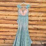 Mac Duggal  79230 Embellished Feather Cap Sleeve Illusion Neck Trumpet Gown Photo 7