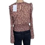 Love, Fire Womens Blouse Top Shirt Ruffled Smocked Hem Sheer Floral Red XS Photo 5