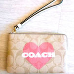 Coach NWOT Corner Zip Wristlet With Heart Print CP436 Light Khaki/Chalk/Pink Photo 0