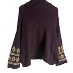Free People  Brown Fair Isle Split Turtleneck Wool Knit Winter Sweater M Photo 6