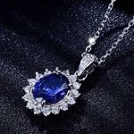 18K White Gold Plated Diamond Blue Gemstone Sapphire Pendant Necklace for Women Photo 1