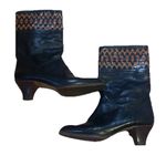 Vintage Davos Made In Italy 7.5 b Women’s Boots 2 Inch Heel Black And Tan EUC Photo 1