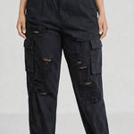 Forever 21  Black Distressed Cargo Pants – Women’s Utility Joggers Medium Photo 0