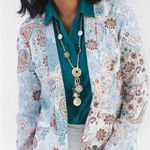 Chico's  Paisley‎ Floral Twill Blazer White Multi Open Front 16/18 Chico’s Size 3 Photo 0