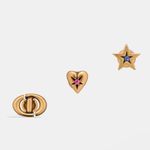 Christian Dior DIOR LUCKY CHARM SET OF STUD Earring Antique Gold-Finish Metal Pink Blue Crystal Photo 2