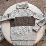 Madewell ‎ Cable Knit Turtleneck Wool Blend Sweater Brown Stripe Cable Knit XS Photo 1