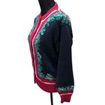 Orvis Vintage Women's  Cotton Christmas Cardigan Sweater Size M Holly Leaf Border Photo 6
