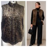 Leopard Faux Fur Vest Brown Black Zip Front Size L Chic Winter Statement Layer Size L Photo 1