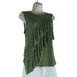 J.Crew Tiered Ruffle Drapey Crew Neck Tank Top Green Size M Photo 2