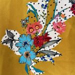 Tolani  XS Silk Blouse Top Yellow Floral Side Tie 3/4 Flare Sleeve Oversized Boxy Photo 4