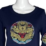 Liebo Sweatshirt Womens Medium Blue Gold‎ Embroidery Japanese Asian Inspired Photo 4
