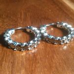 Simulated Black Diamond Stainless Steel Hoop Earrings Photo 2