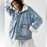 Free People Ariel Jean Jacket Medium Sherpa Lined Bomber Luxe Bohemian Fall Cozy Photo 0