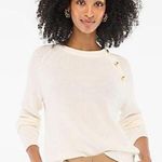 J. CREW | Ivory Gold Button Raglan Crewneck Sweater Long Sleeve Knit | S Photo 0