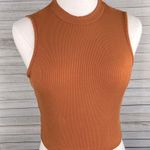 Stretchy Ribbed Cropped High Neck Sleeveless Tank Top Rust Photo 0