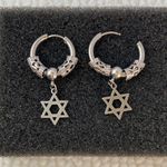 Titanium Steel Six Point Star Dangle Drop Earrings for Men Women Silver Photo 2