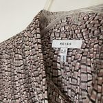 Reiss  Pink Chiffon Button front long sleeve tie collar metallic trim blouse US 6 Photo 3