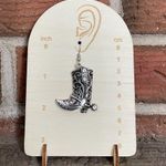 Tooled Cowgirl Boot Earrings with Rhinestones Silver Photo 1