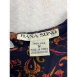 Vintage Hana Sung Women's Silk Paisley Short Sleeve Blouse Navy Pink Orange S Blue Photo 1
