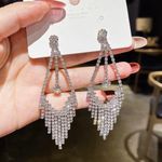 Women's Cubic Zirconia Diamond Long Tassel Dangle Drop Earrings Silver Photo 2