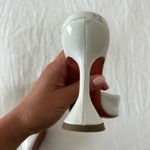 Amina Muaddi  White Pointed Heel Patent Leather Mules Sandal Block Heels Wedding Photo 4