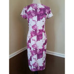 Purple & White Floral Stretch Knit Midi Modcloth Dress by DE Collection Size S Photo 4