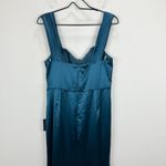 Lulus Stunning Arrival Dark Teal Satin Off The Shoulder Maxi Dress Formal XL NWT Blue Photo 7