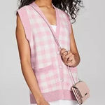 Charter Club Pink Cream Cashmere Vest Gingham Sz Medium Photo 0
