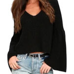 Free People  Damsel Flare Sleeve Ribbed‎ Knit Sweater Black Small Photo 0