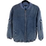 Blue Blush Women’s M Oversized Denim Bomber Jacket Blue Insulated Chore Barn Photo 1