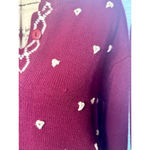VINTAGE Joyce Medium Burgundy Cardigan with landscape & heart/dots Red Photo 4