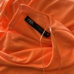 ZARA NWT Draped Neon Orange short Dress round neck long sleeves 3067/323 Photo 6