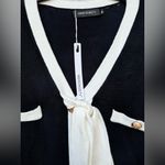 Merokeety Black and White Knit Dress Cardigan Old Money Style Pockets Lion Buttons XL Photo 3