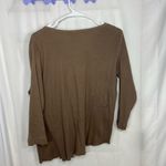 Faded Glory EUC Vintage  women’s brown ribbed‎ stretch asymmetrical button shirt Photo 5