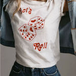 Free People NWT  Banner Day Let's Roll Tee - white ivory red - small Photo 0