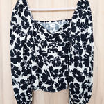 Gap Womens Top Size XL Black White Floral Puff Sleeve Dark Cottage Boho Romantic Photo 0