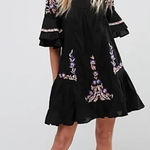 Free People  Pavlo Embroidered Smock Dress Black Purple Floral‎ Size XS Photo 0