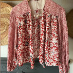 Free People Rouge open cardigan floral Balloon Sleeve Top Red XS Photo 0