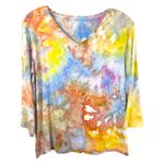 Chico's  Large Top Handmade Tie Dye V Neck 3/4 Sleeve Earthy Boho Orange Blue 1746 Photo 1