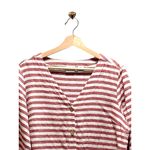 Rachel Zoe  Striped Linen Button Down Blouse Burgundy Size M Coastal Bohemian Photo 3