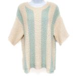 Anthropologie Loose Knit Vertical Striped Relaxed Fit Textured Sweater Knit Top Aqua Tan Photo 1