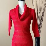 Iz Byer | Red Metallic Sparkle Cowl Neck Fitted Sweater Sz XS Photo 0
