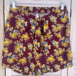 Xhilaration Cottage Floral Pull On Shorts with Tied Overlay Panels Burgundy-M Photo 0