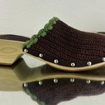 Airwalk Vintage Y2K Fall Brown Green Knit Cottage Wood Heeled Chunky Clog Mules Photo 2