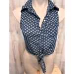 Poetry Skull Print Chambray Tie Front Crop Top Size SMALL Photo 1