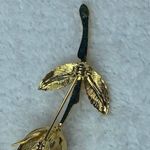 Gold Tone Long Stem Bud Rose Pin Brooch Leaves Stem Flower Vintage Photo 8