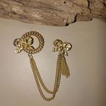 Swag Brooch Yellow Gold Tone Bow Chain Pin Set Ornate Tassel Dangle Detailing Photo 4