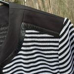 Ming Wang EUC  Open Front Sweater Top Black White Stripe Faux Leather Trim Medium Photo 3