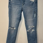 American Eagle Jeans Women Size 12 High Rise Stretch Blue Distressed Hem Luxe Photo 0